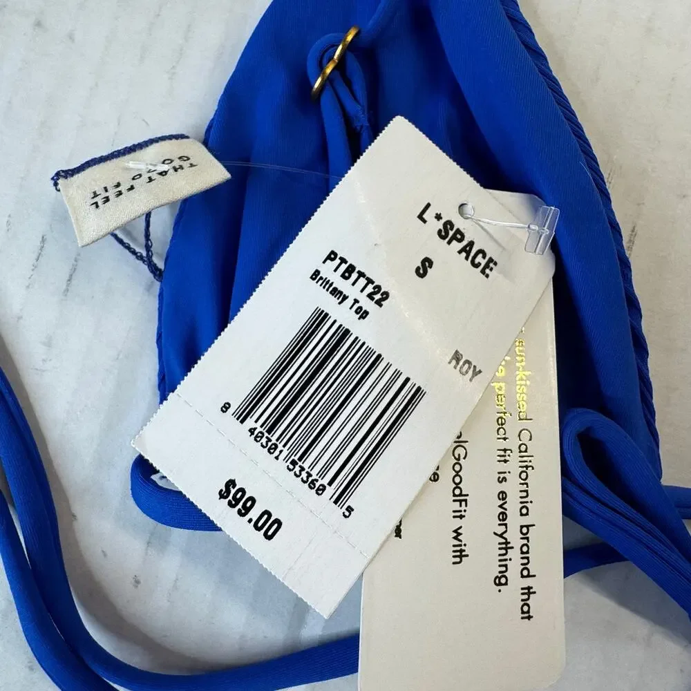 L*Space Pointelle Rib Brittany Bikini Top Royal Blue Triangle Swimwear NWT Small